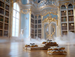 Halloween haunted library party at an old American university spooky snacks like bat-shaped cookies