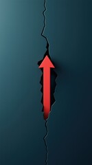 Red arrow breaking through a dark wall, symbolizing emergence and growth.