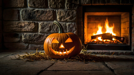 Obraz premium jack o lantern in the fireplace