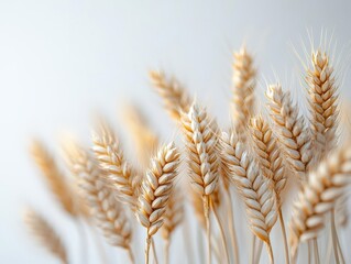 horizontal wheat ears stretch across a white background, capturing the essence of agriculture and nature's bounty with full depth of field