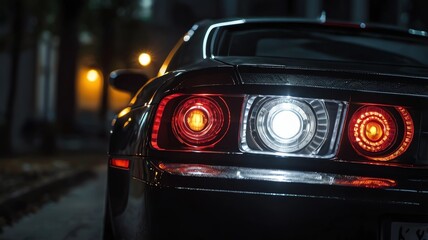 Detailed Closeup of Car LED Brake Light, Car Lamp, and Brake Light Bulb on Dark Background