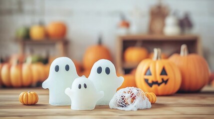Halloween rooftop bash in an American city ghost-shaped ice sculptures
