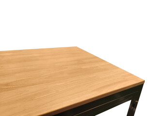 View of wooden table corner, isolated on white background.