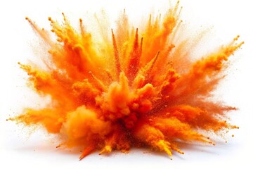 Naklejka premium bright orange paint color powder festival explosion burst isolated white background