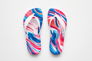 
flip isolated on white: A pair of fun and colorful flip-flops  isolated on white background, beach wear, casual summer footwear, beach shoes  