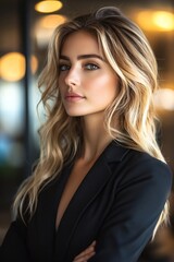 Beautiful Confident Business Woman in Suit Looking at the Camera
