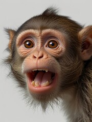  Cute and funny monkey face isolated on white background. Generated with AI.