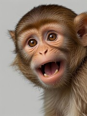  Cute and funny monkey face isolated on white background. Generated with AI.
