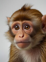Obraz premium Cute and funny monkey face isolated on white background. Generated with AI.