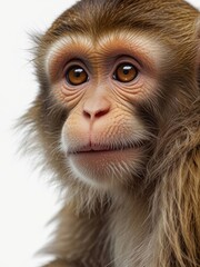 Obraz premium Cute and funny monkey face isolated on white background. Generated with AI.