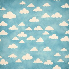 Pattern of white clouds on a blue sky background, resembling a cute and playful design.