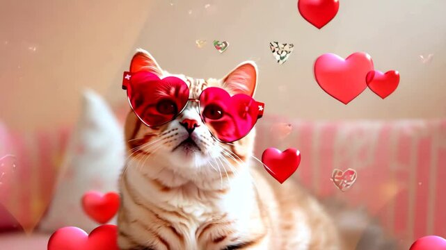 Heart-Shaped Sunglasses Cat: Adorable Valentine's Day Pet