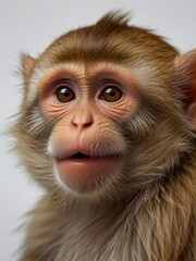  Cute and funny monkey face isolated on white background. Generated with AI.