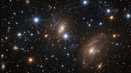 Obraz premium Distant Galaxy Cluster: A Stunning View of Stars and Galaxies Illuminating Space