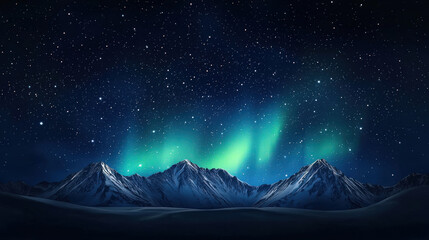 Fototapeta premium breathtaking view of northern lights illuminating snow covered mountains under starry sky. vibrant colors create magical atmosphere, perfect for nature lovers