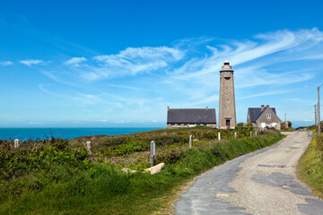Lighthouse of Cap Levi at the Channel coast, Cotentin peninsula, Normandy
