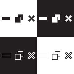 Obraz premium Minimize, Maximize, and Close button icon vector for web and UI. Web buttons for software and application. Vector illustration isolated on white and black background. EPS 10