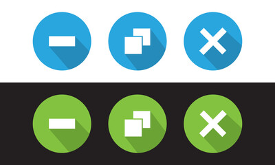 Minimize, Maximize, and Close button icon vector for web and UI. Web buttons for software and application.  Vector illustration isolated on white and black background. EPS 10