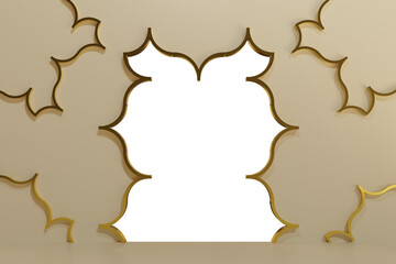 Indian style frame with gold ornaments. 3D render.