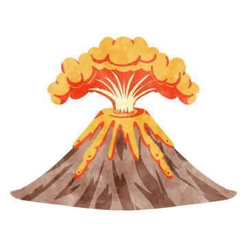 recommend clip art: シンプルな火山噴火の水彩イラスト