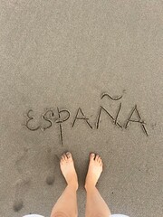 inscription on the sand &bdquo;Espa&ntilde;a&rdquo;