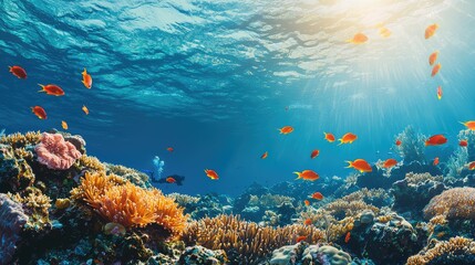 Serene Underwater View of Diver in Coral Garden