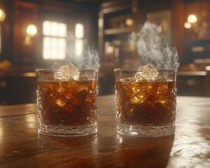 Spooky Halloween haunted house party in an old American manor eerie drinks with glowing ice cubes