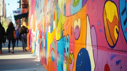 Fototapeta premium A lively and vibrant street mural with an inspiring anti-bullying message painted on an urban wall, conveying strength and unity.