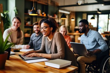 Disabled person working in the office computer laptop adult.