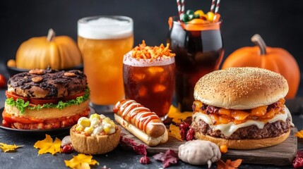 American Halloween haunted house party with creepy snacks like severed finger hotdogs