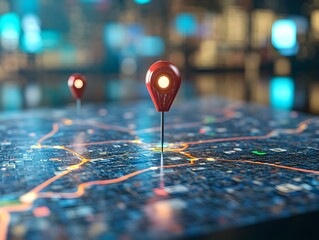 Digital GPS Location on Map with Route Path Pin Concept