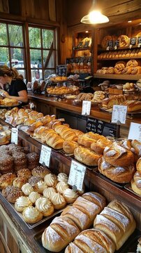 Serene Rustic Bakery Counter Displaying Fresh Pastries