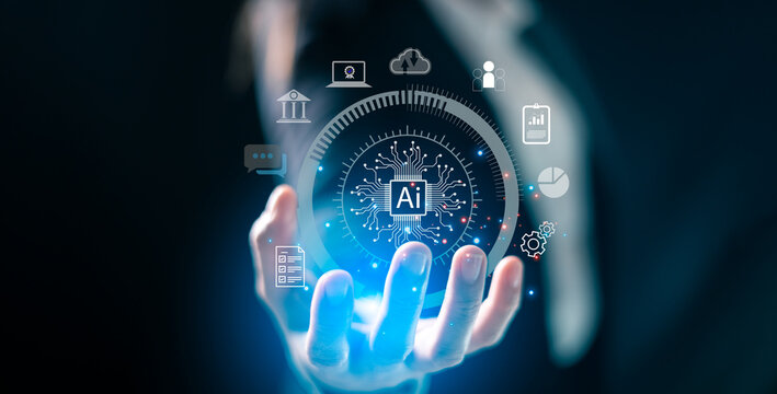 Cyberspace, businesses leverage AI technology, generative software to deploy virtual assistants chat with users, manage digital information efficiently. generative, business, cyberspace, technology.