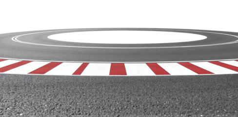 A racing track featuring bold red and white stripes, designed for high-speed competitions and thrilling races.