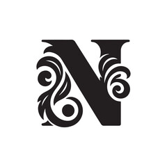 Letter N Silhouette Logo with Floral Accents - A Stylish and Elegant Design Incorporating Nature-inspired Elements, Perfect for Modern Brands Looking for a Sophisticated and Unique Logo Icon.
