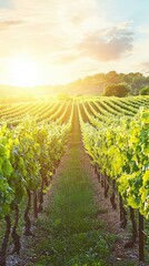 Naklejka premium Serene Vineyard View Under Sunlit Sky