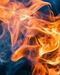 Fiery Abstract:  A mesmerizing dance of orange and blue flames, captured in a dramatic close-up. The swirling smoke and intense colors create a captivating visual experience. 