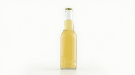 High-Quality Isolated Beer Bottle for Branding, Design Mockups, and Beverage Promotion - Clear Green and Brown Glass Bottle on White Background