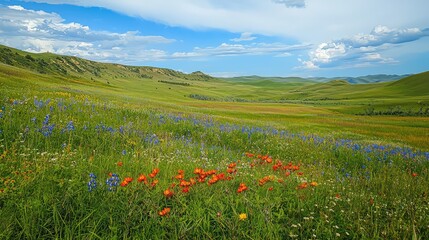 Serene Tranquil Meadow with Vibrant Flowers