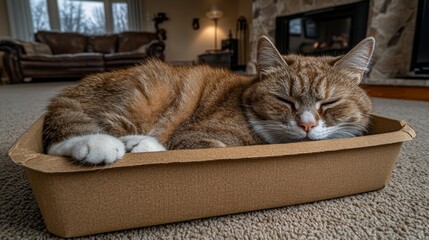 Cat Napping in a Box.