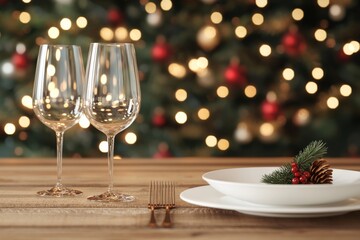 Festive Christmas Table Setting with Glasses and Decor
