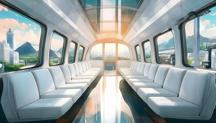 Fototapeta premium Interior of train with passengers on seats, reflect the diversity and complexity on digital art concept, Generative AI.