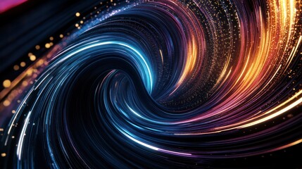 Obraz premium Neon lines spiraling outward in 3D space, creating a vortex effect with glowing gradients.