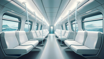 Fototapeta premium Interior of train with passengers on seats, reflect the diversity and complexity on digital art concept, Generative AI.