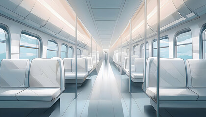 Fototapeta premium Interior of train with passengers on seats, reflect the diversity and complexity on digital art concept, Generative AI.