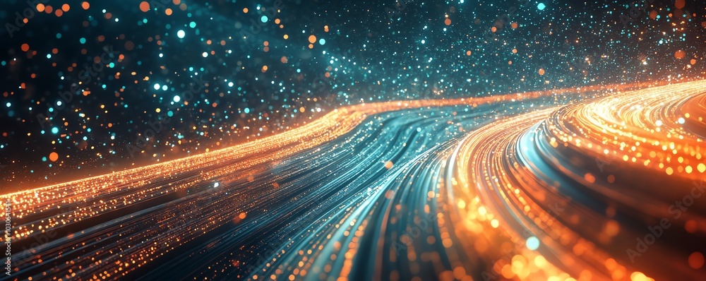 Fototapete a dynamic image of an information highway, showcasing streams of light weaving together to represent