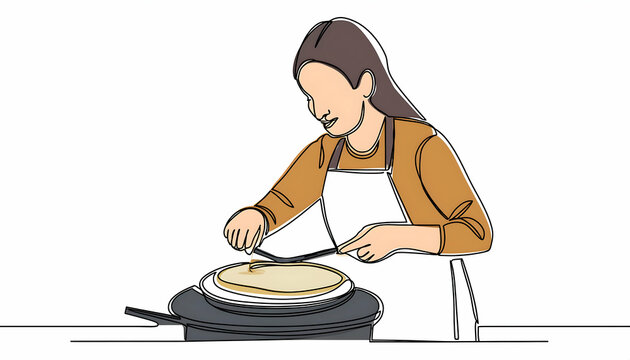 recommend clip art: One line drawing and continue for crepe maker on digital art concept, Generative AI.