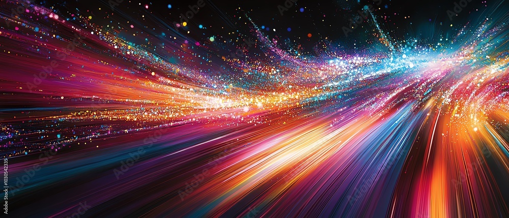 Fototapete Abstract depiction of an information highway featuring vibrant streams of light flowing in multiple directions, illustrating rapid communication
