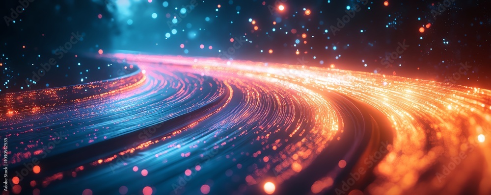 Fototapete abstract image of an information highway with cascading streams of light, highlighting the concept o