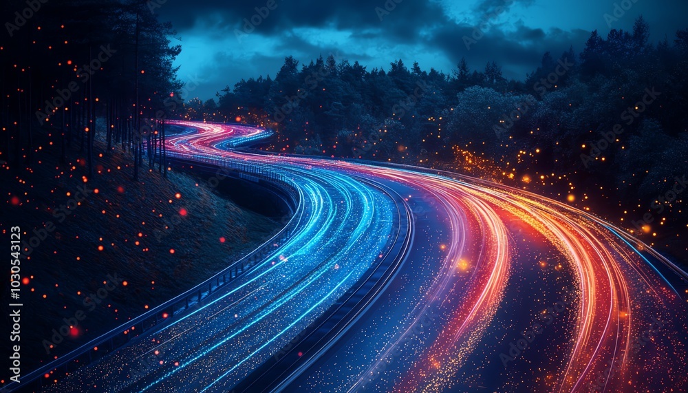 Leinwandbilder artistic representation of an information highway with flowing light streams, capturing the essence 